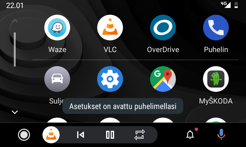 VLC komennot esillä valikon kanssa